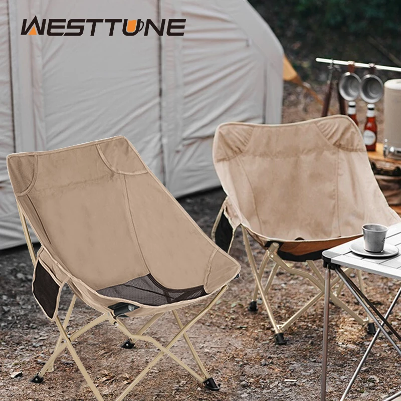 WESTTUNE Portable Camping Chair Outdoor Lightweight Moon Chair Folding Backrest Foot Stool for Hiking Picnic Fishing Beach Chair