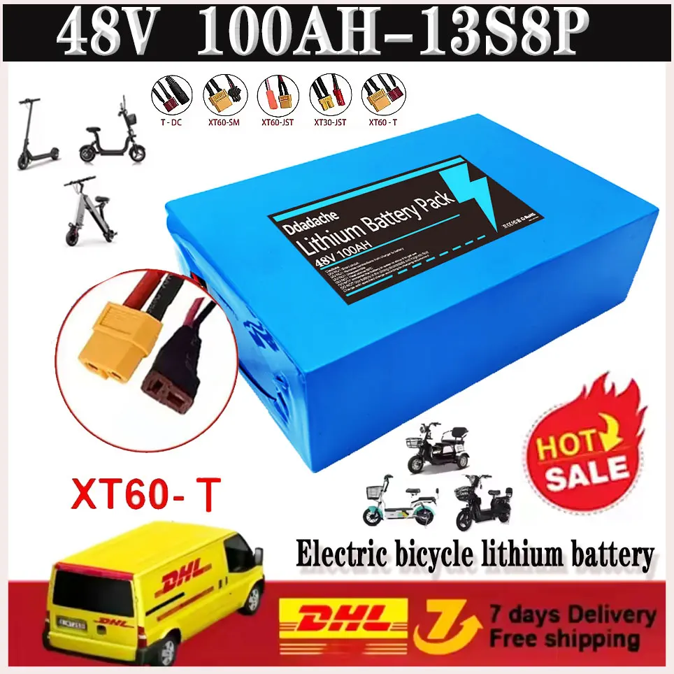 Batteria ricaricabile agli ioni di litio 48V 13S8P 100Ah 18650 ad alta potenza con BMS per moto, scooter, bicicletta