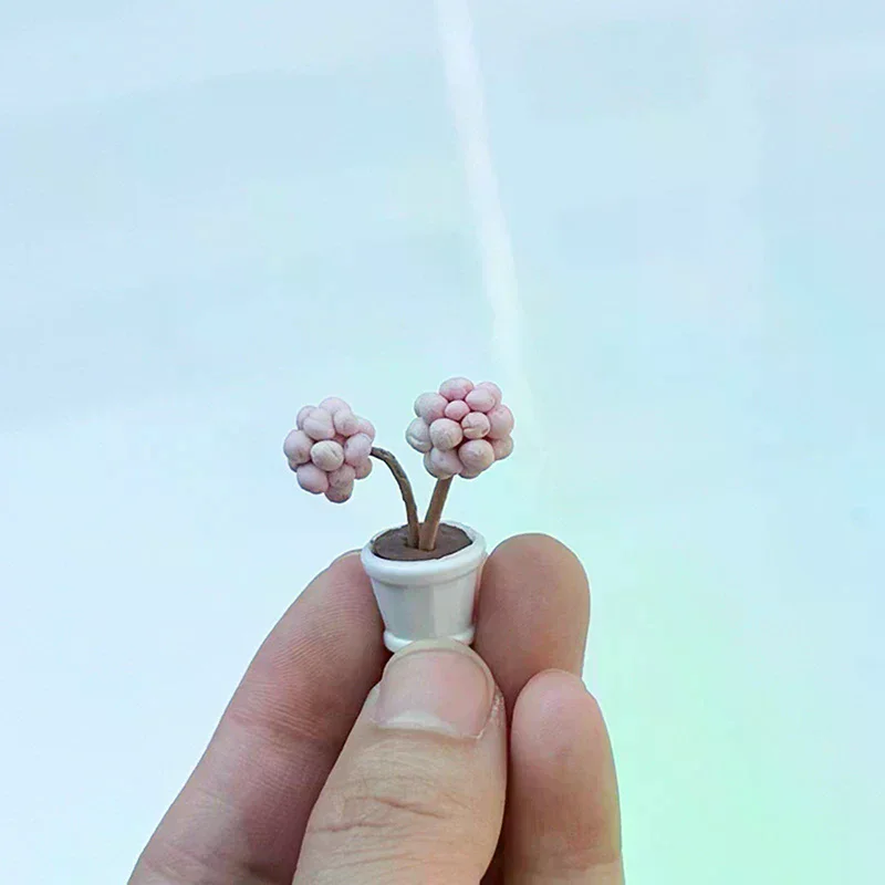2PCS 1:12 인형 집 미니어처 식물 작은 꽃 냄비 모델 가구 액세서리 인형 집 장식 어린이 놀이 장난감