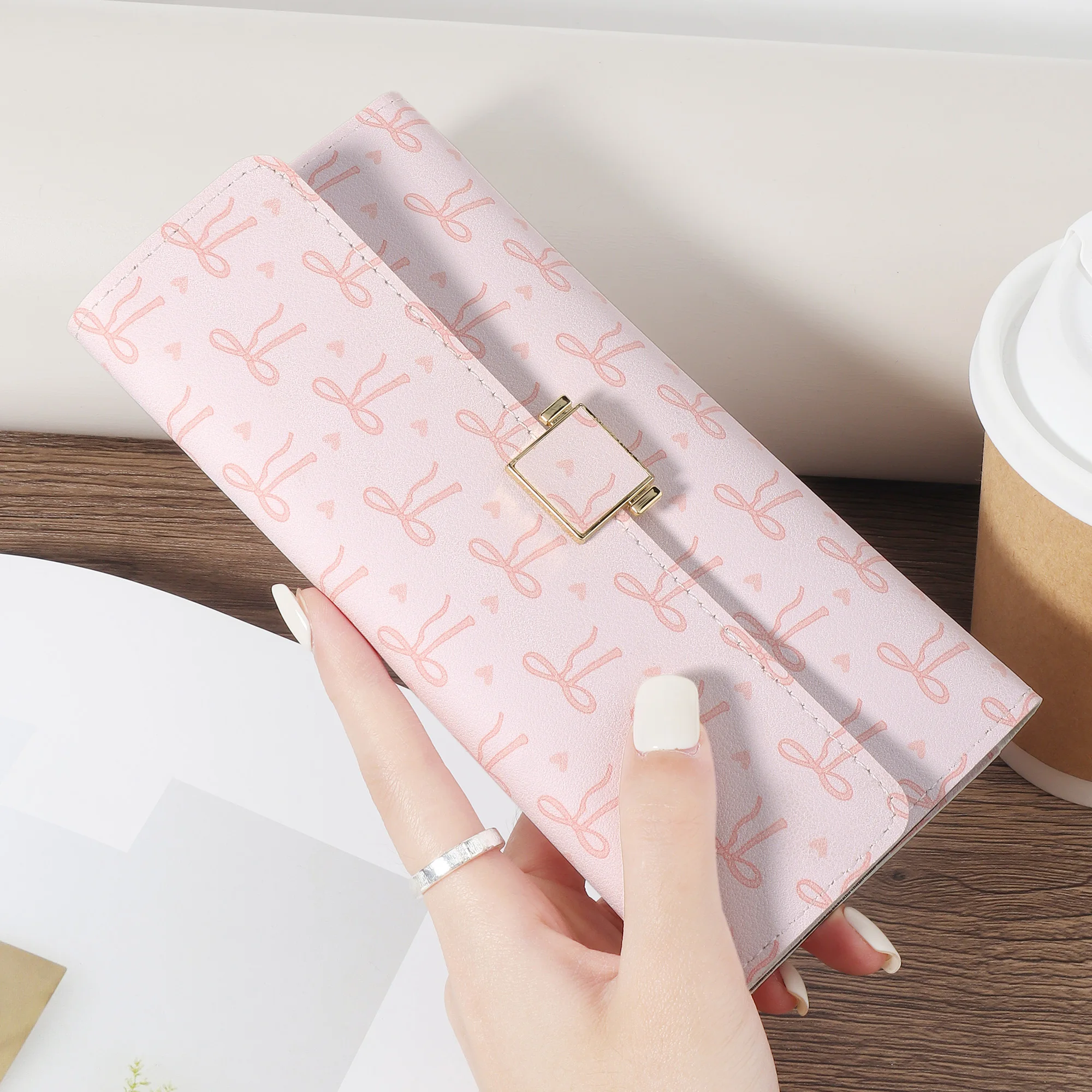 New fashionable double fold long wallet, casual credit card holder, women's daily handbag and coin wallet, women's long wallet