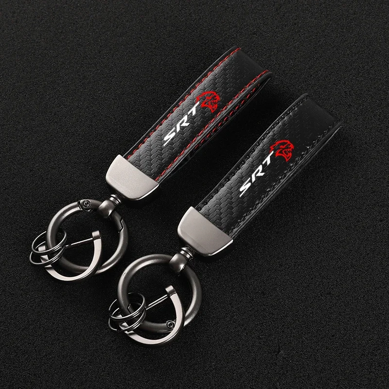 Leather car keychain Horseshoe Buckle Jewelry for  SRT 6 8 10 Dodge Car with logo car accessories