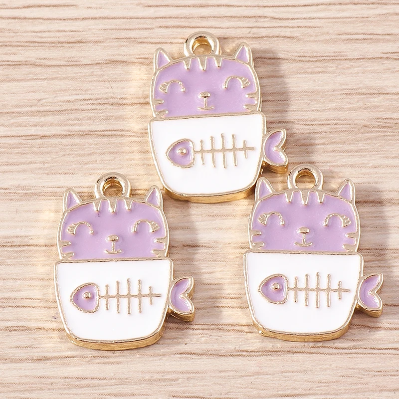 10pcs Purple Color Cute Enamel Animal Owl Cat Bird Charms Pendants for Making DIY Earrings Necklaces Bracelets Jewelry Findings