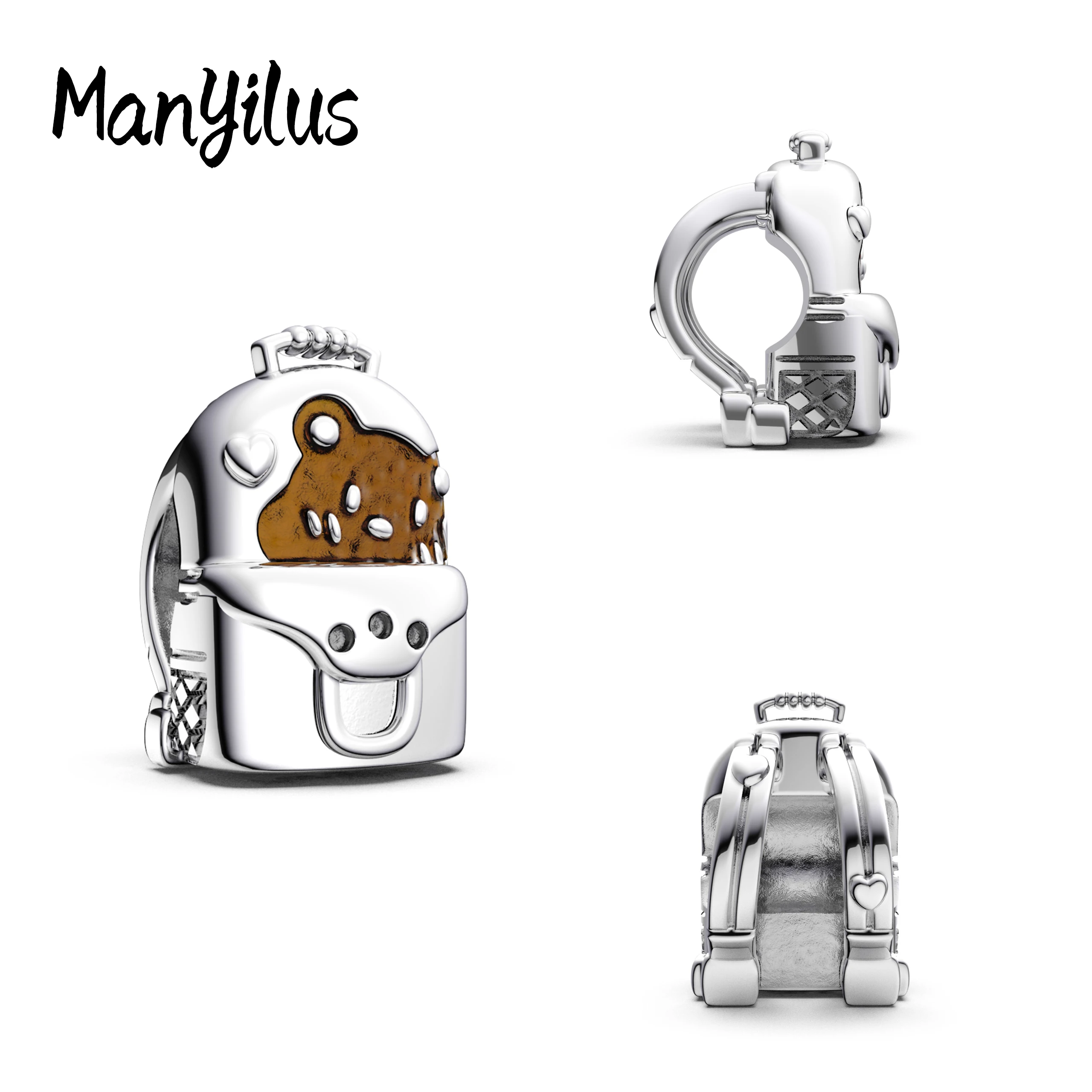 925 Sterling Silver Bear Backpack Charms Large Hole Beads Fit for European Snake Chain Bracelet Women Jewelry Gift