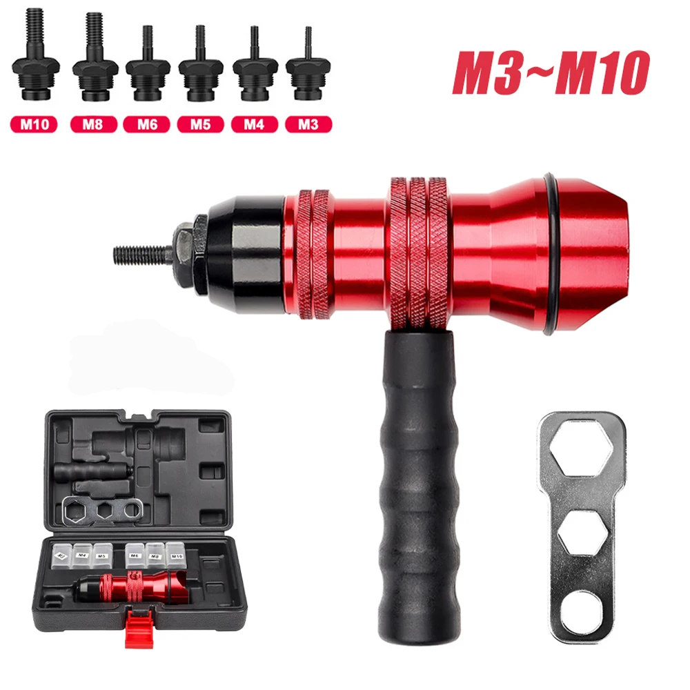 Household M3 M4 M5 M6 M8 M10 Electric Rivet Nut Gun Adapter, Insert Nut Riveting Tools, Tool Box, High Quality Rivet Nut Nailer