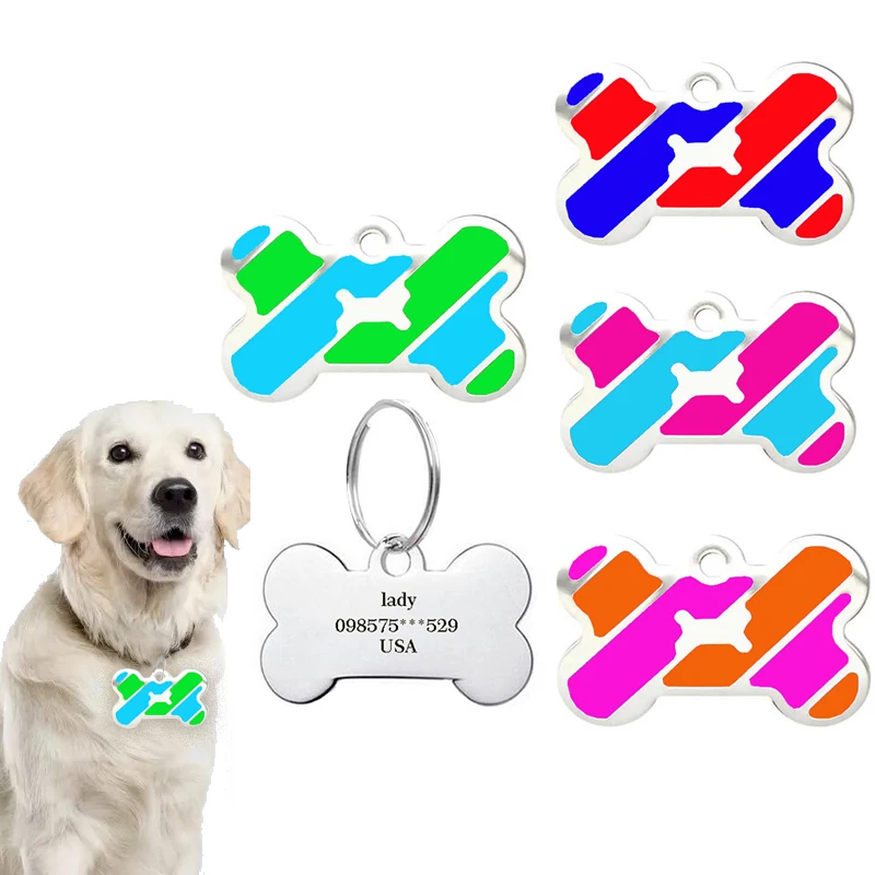 Personalized Bone Identity Card Multicolor Customizable Dog Tag Pet Metal Pendant Collar Keychain Pendant Listed Pet Supplies