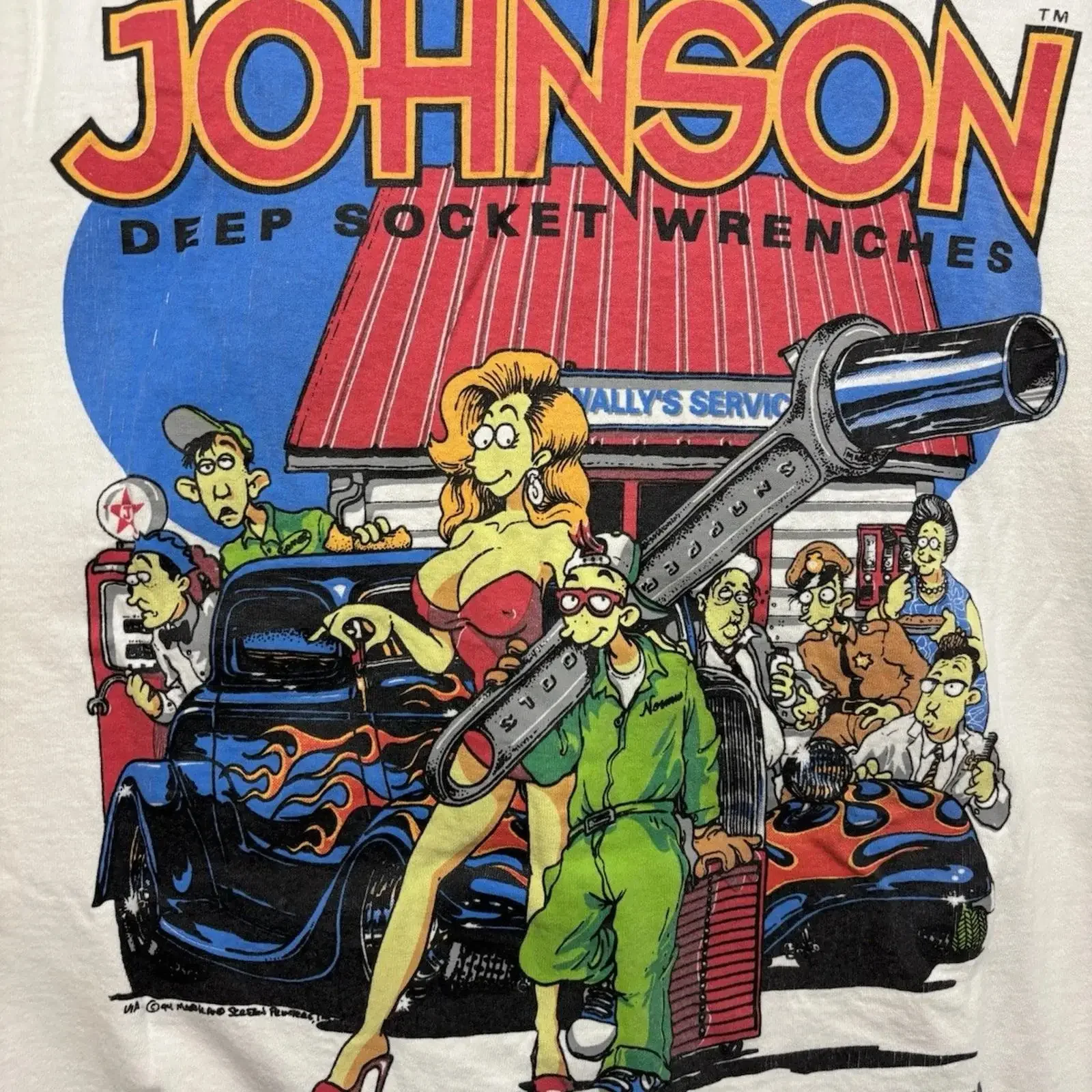 Big Johnson Vintage T Shirt Grafik lustig Humor Komödie Groteske Fahrzeugmechaniker vintage Washed Soft Stretched Slightly