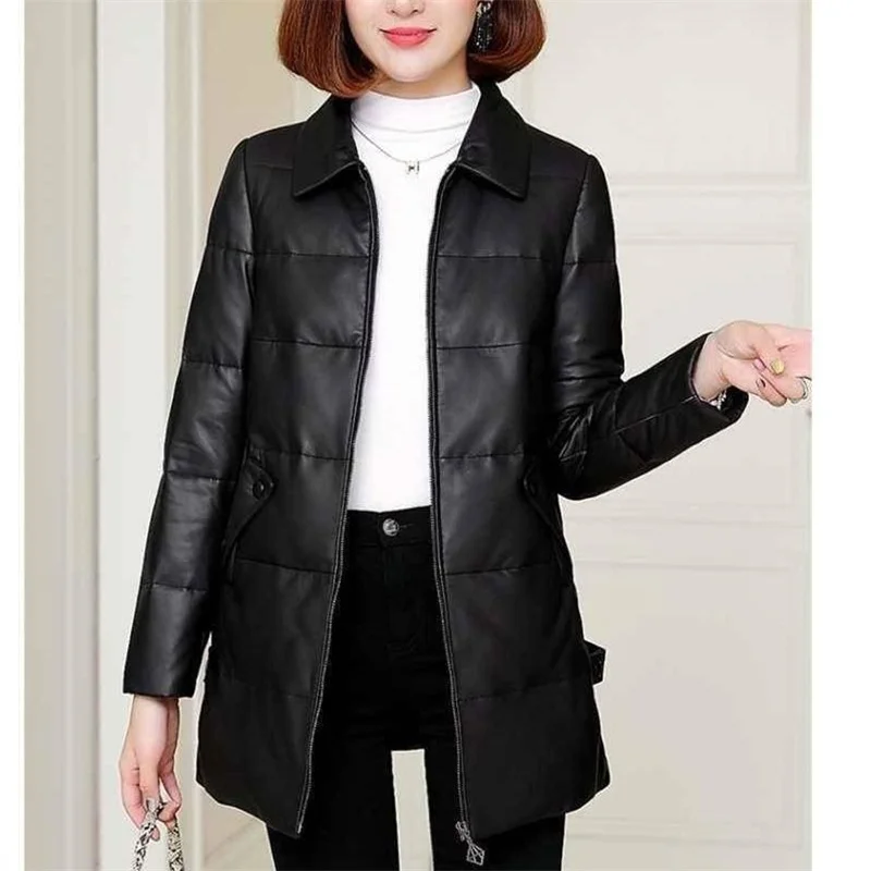 Unbreakable Leather Jacket Women Spring Autumn Winter Warm No Washing PU Leather Coat Thicken Down Cotton Padded Outwear 5XL