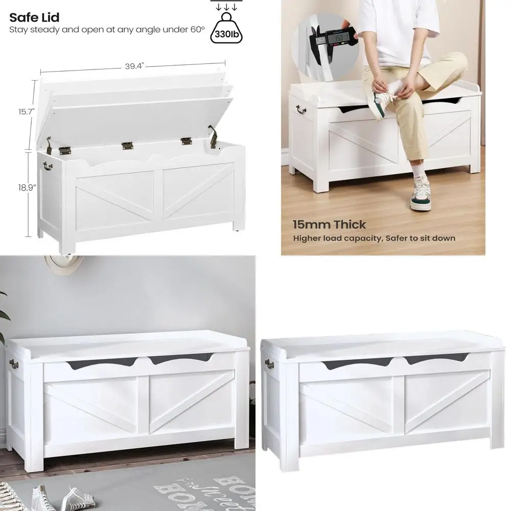

Очень большая деревянная тумба-органайзер с подъемной крышкой, скамья-органайзер для обуви для прихожей, спальни, гостиной, белая