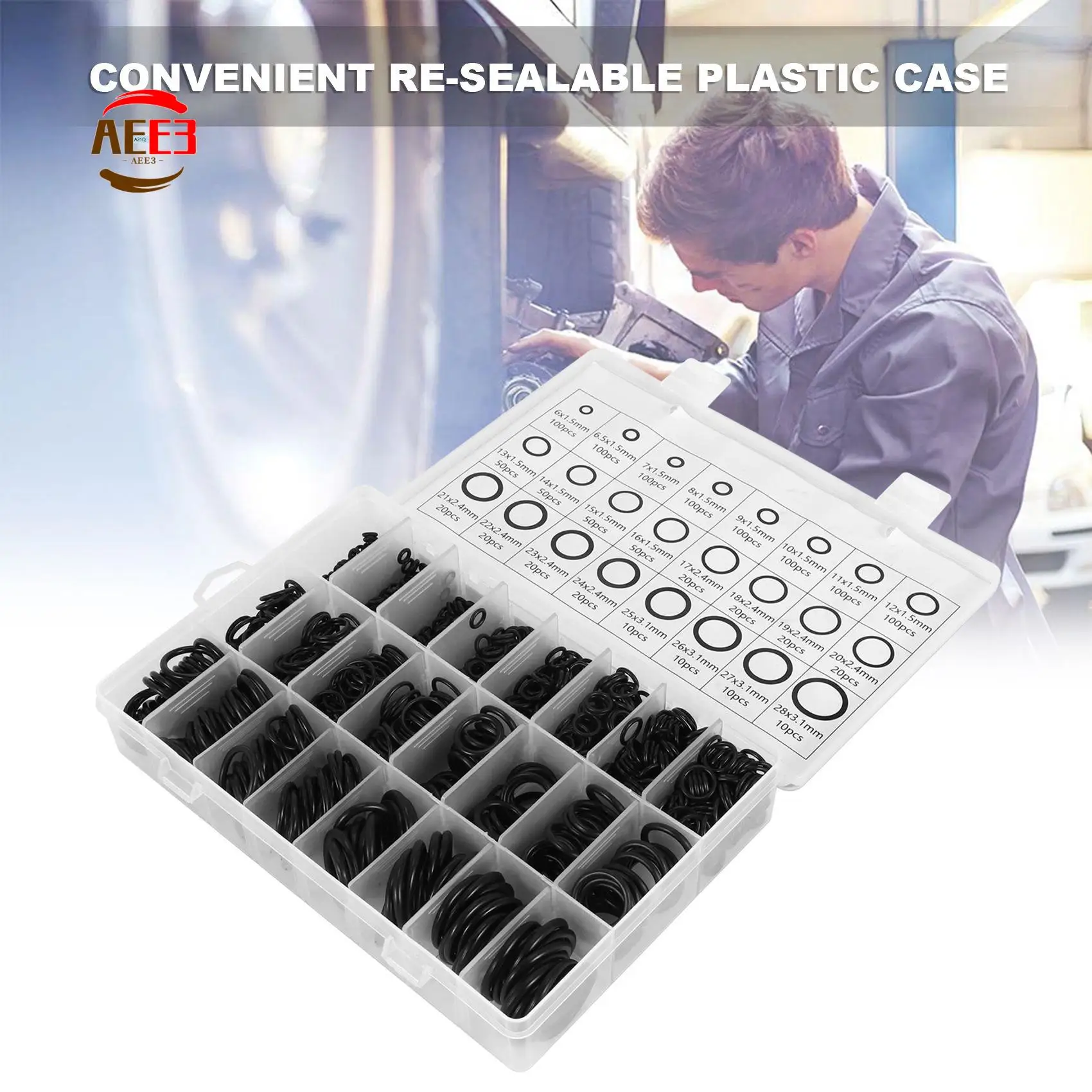 AEE3-1200 Pcs O Ring Kit,24 Sizes Nitrile Rubber O Rings Assortment Kit For Plumbing, Resist To Oil, Heat And High Pressure