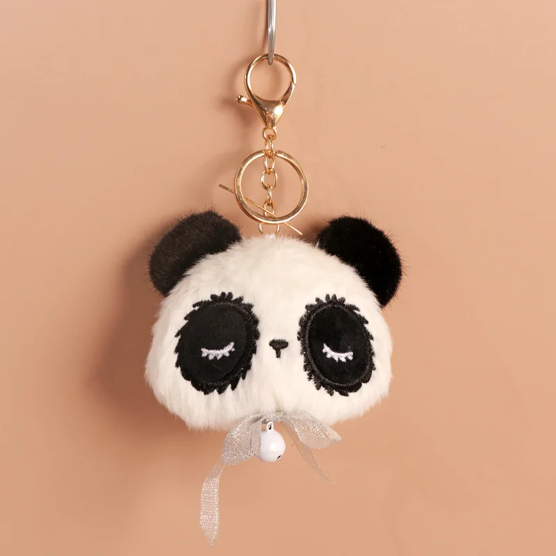 New Cartoon Cute Little Panda Head Plush Coin Purse Ins Closed Eyes Cat Plush Coin Purse Headphone Bag Backpack Pendant