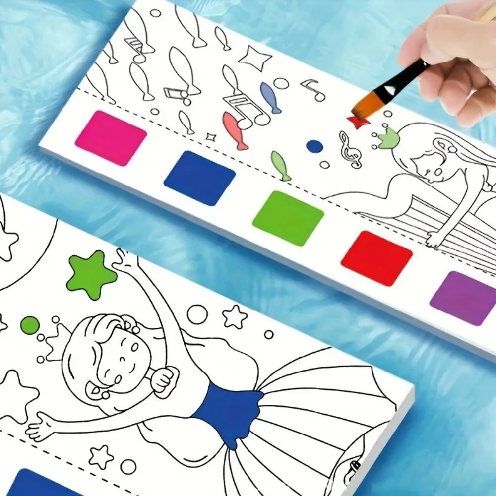 12 Pages Watercolor Coloring Book DIY Handcrafted Coloring Painting Book Portable With Painting Brush Graffiti Doodle Book Gift