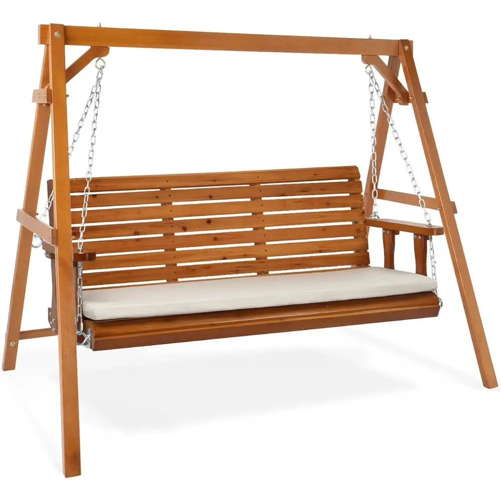 

Outdoor Porch Swing with Frame, Patio Hanging Swing & Stand with Extra Cushions Heavy Duty 880 LBS for Yard, Garden, Pool, Deck,