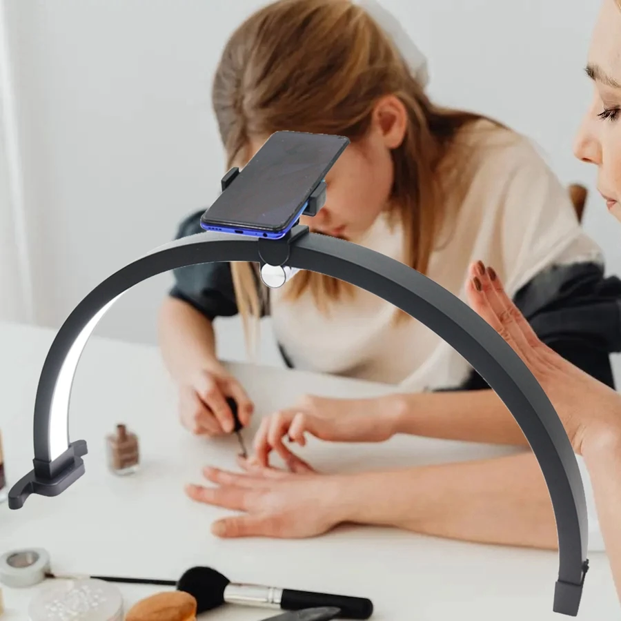 

Foldable Half Moon Nail Table Lamp 20W Touch Control 3200-5600K Crescent Manicure Tattoo Beauty Light with Phone Holder