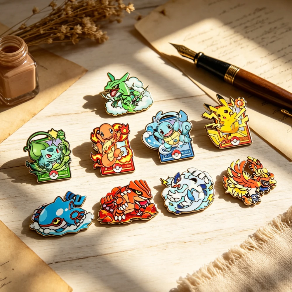 9pcs Fantasy Creature Themed Hard Enameled Pin Set Collectible Monster Badges for Fashion Accessory Bag & Clothing Decoration