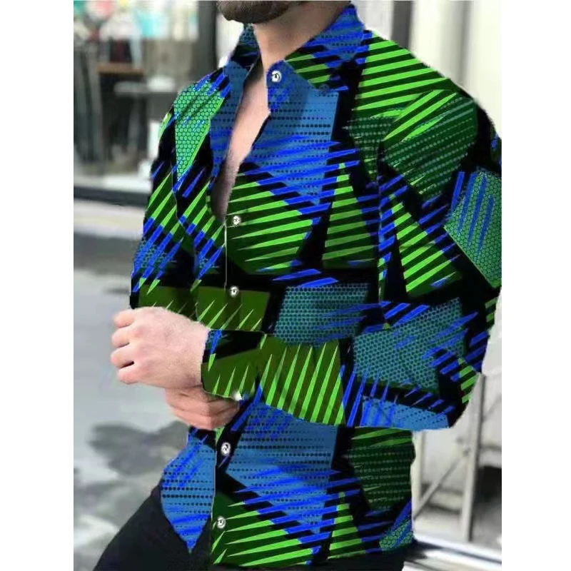 

Men's Long Sve 3D Printed irt Spring Autumn Faion Print Design Polyester Blend Fabric Slim Fit Youthful Sle
