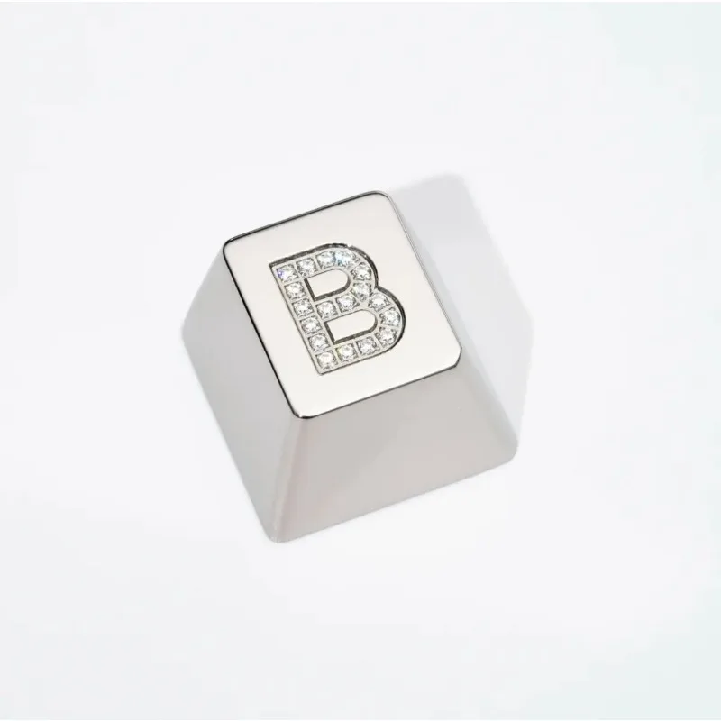 BLACKe ys Titanium Alloy Keycaps Inlaid with Gemstones Custom 26 Letters Number Point Artisan Silver Key Caps CNC Cherry Profile