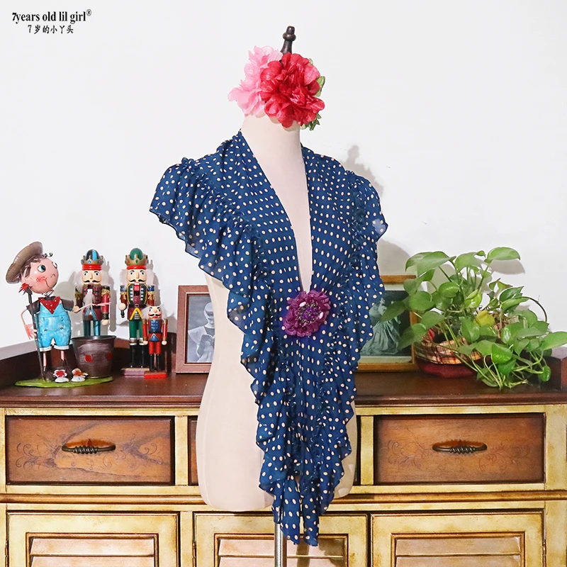 7Yearsoldlilgirl ชุดเต้นรำ Flamenco Boutique พิมพ์ Polka Dot ผ้าพันคอ BK421