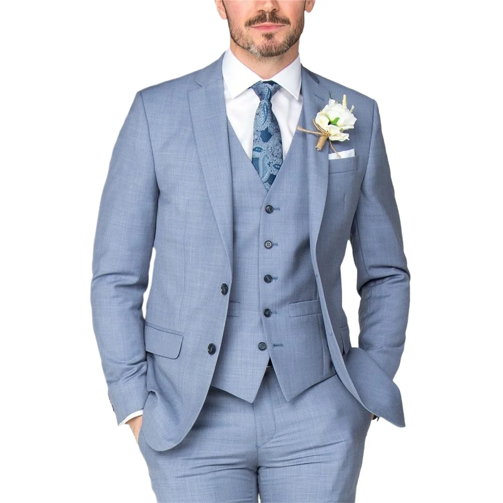 Light Blue Suits For Men Formal Party Business Blazer Wedding Groom Tuxedo Slim Fit 3 Piece Jacket Pants Vest