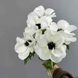Simulation Flowers 3D Printing Real Touch Poppy Branch Fake Flower Artificial Blue Purple Anemone Shopping Mall Decoration