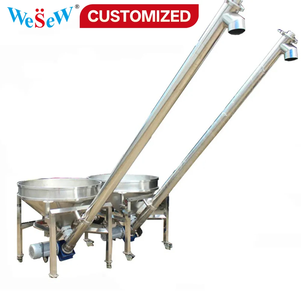 Custom-made circular hoppers, screw conveyors, and augers for automatic stainless steel inclined screw feeders for rice, seeds,