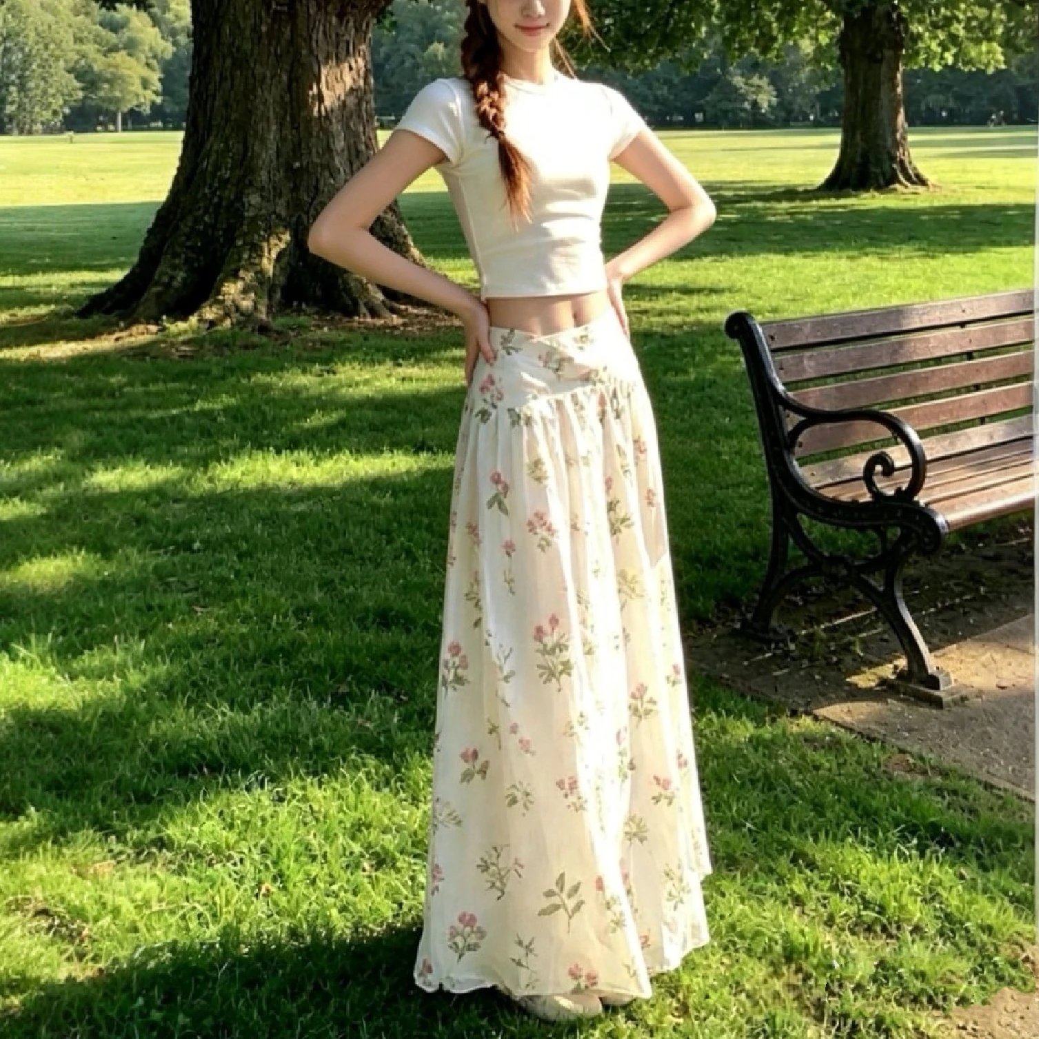 Unique Beautiful Floral Half Skirt Set Women's Summer 2026 New Super Popular Matching High Waist A-Line Skirt French Floral
