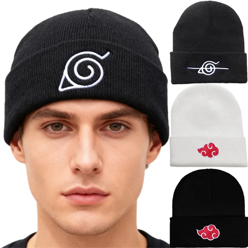 

Naruto Akatsuki Cosplay Knitted Hat - Unisex Autumn Winter Warm Bonnet with Red Cloud Ninja Embroidery