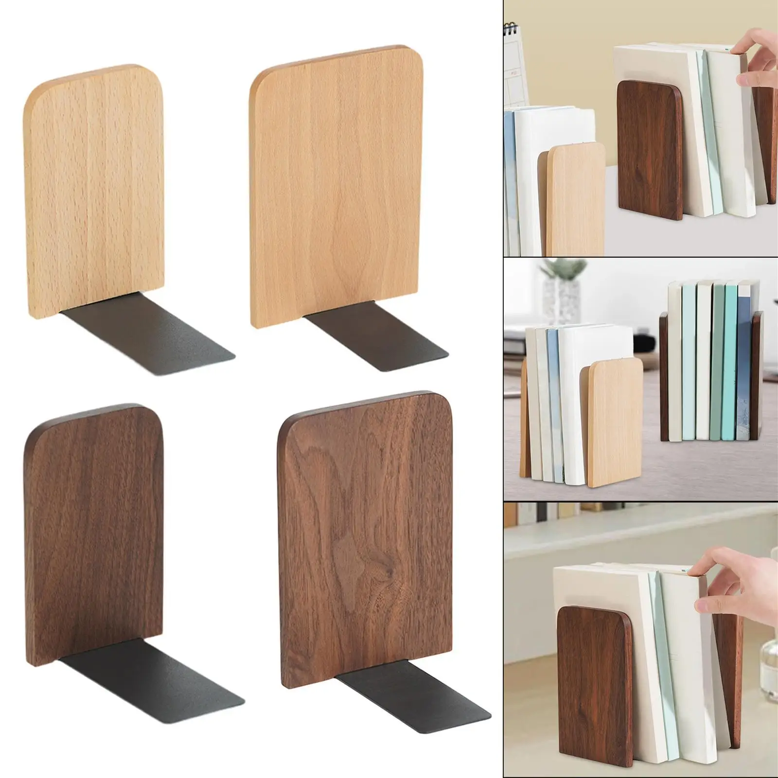 Wooden Book End Heavy Duty Wood Desk Accessories Non Slip Book Lover Gift for CDs/magazines for Bookcase Desktop Office Desk