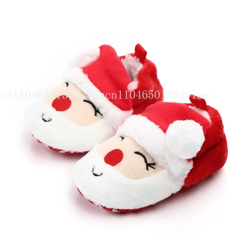 Botas lindas de dibujos animados con temática navideña, adecuadas para bebés, suaves y cálidas, adecuadas para caminar en interiores y exteriores, otoño e invierno