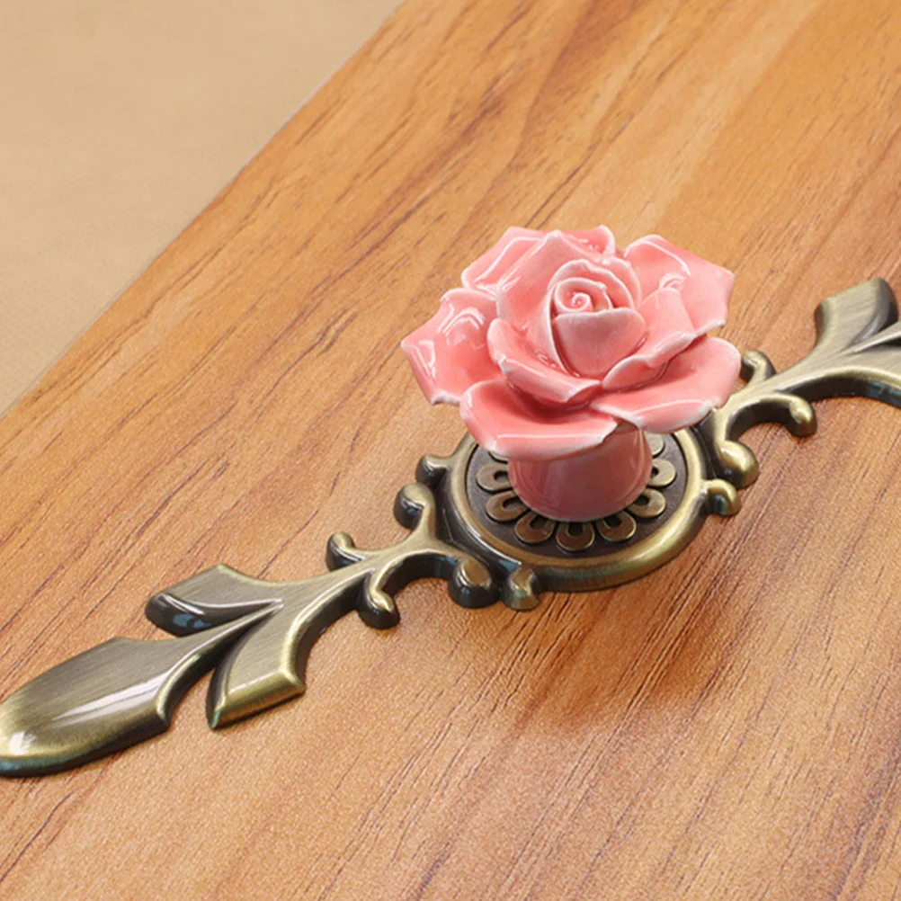 

2Pcs Vintage Rose Design Handle Bar for Cabinets Wardrobe Easy Install Durable Smooth White Ceramic Pulls Home Furniture Accent