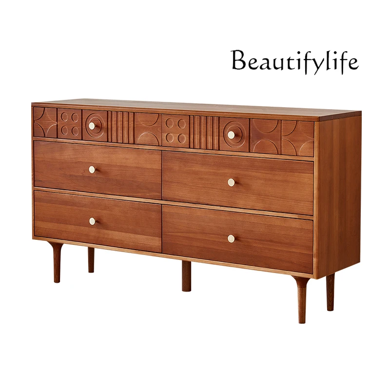 

Medieval solid wood chest bedroom hand-carved six chest French retro locker against the wall