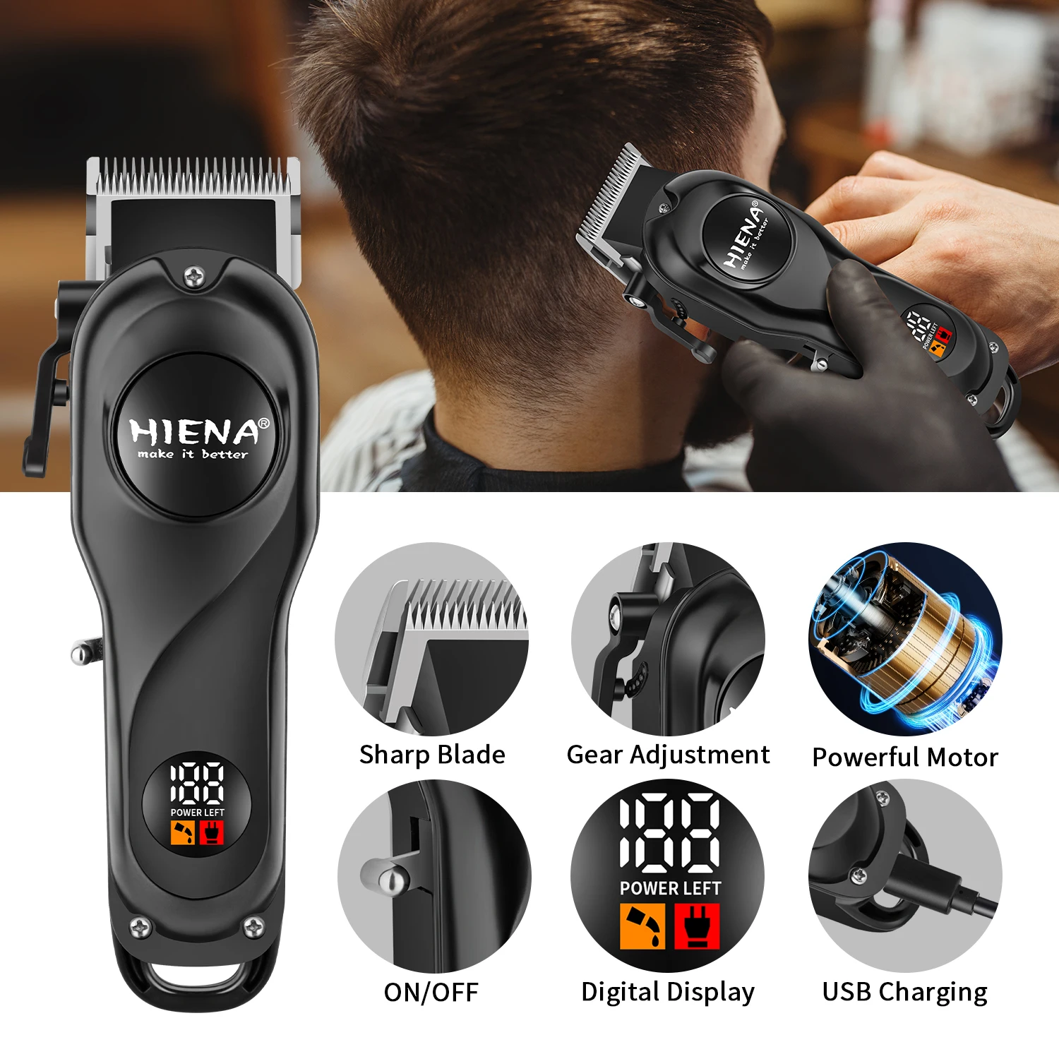 

Home Appliance Hair Clipper Low Noise LED Power Display Precision Comb For Home Use Ideal for Beginners