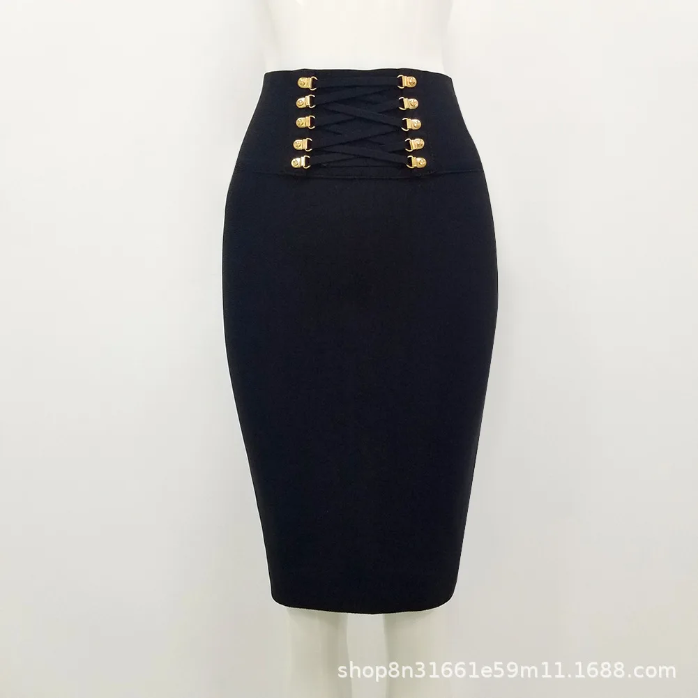 Hot Selling Women's Bandage Metal Buckle, Cross Strap Pencil Skirt, TighT Elastic Wrap, Buttocks, Commuting