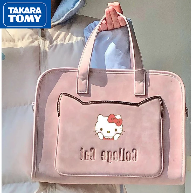 TAKARA TOMY Hello Kitty PU Women\'s Commuter General Notebook Shoulder Computer Bag Girl Light Sweet Zipper Diagonal Bag