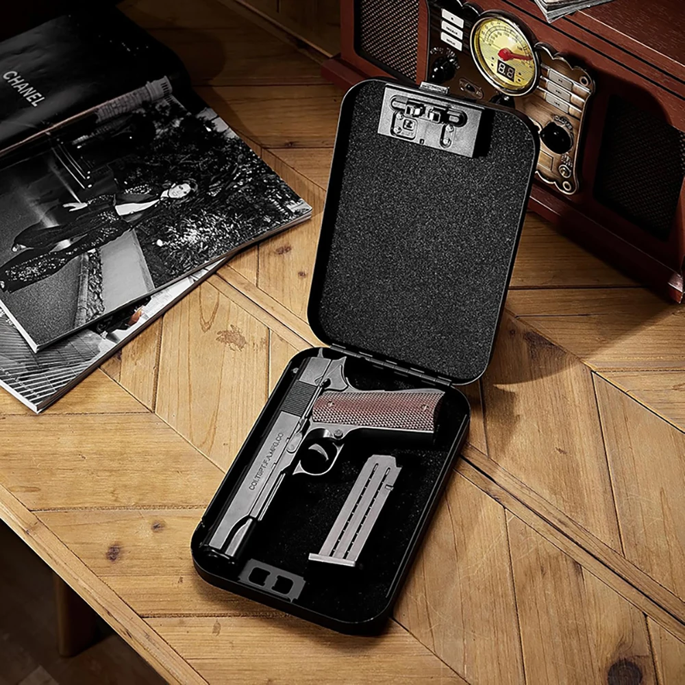 Biometric Gun Safe for Pistols Fingerprint Handgun Safe Portable Money Safe with 3-digit Combination Lock and Fingerprint Lock