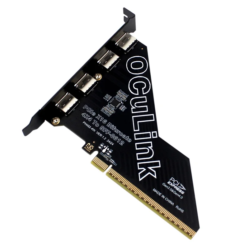 PCIE 4.0 X16 to 4Port OCulink SFF-8612 Split Bifurcation Card PCI Express GEN4 64Gb for SFF-8639 U.2 SSD External OCulink Device