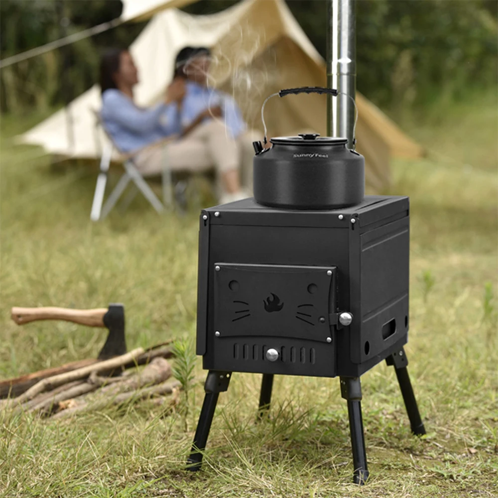 Stove Wood Burning Barbecue Smoke Stove Rack Portable Folding Camp Outdoor