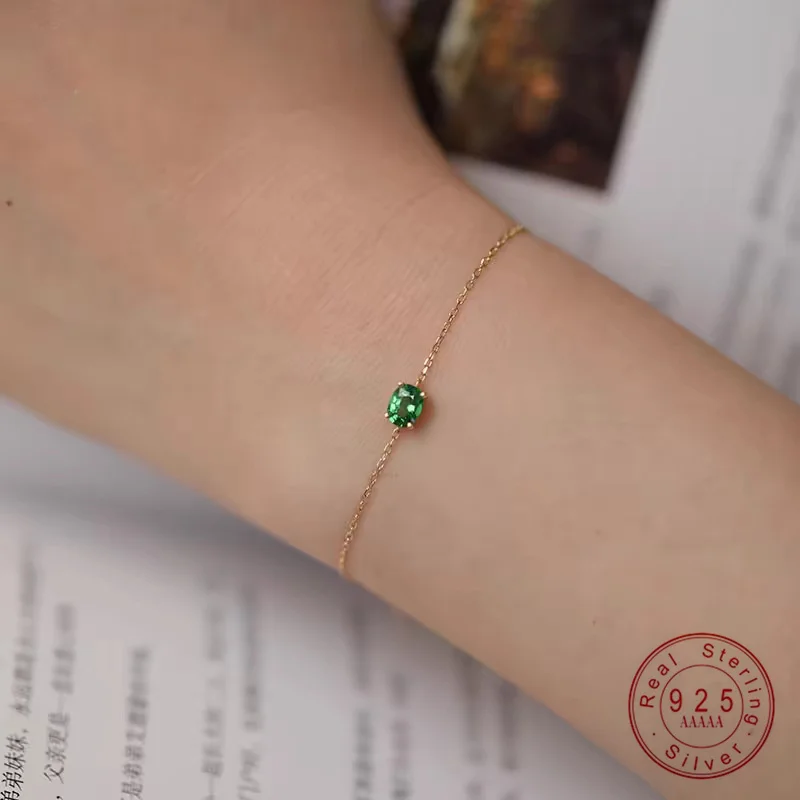 Echtes 100 % 925er Sterlingsilber, schlichtes, luxuriöses, geometrisches, grünes Zirkon-Armband und Armreifen für Damen, Silberschmuck