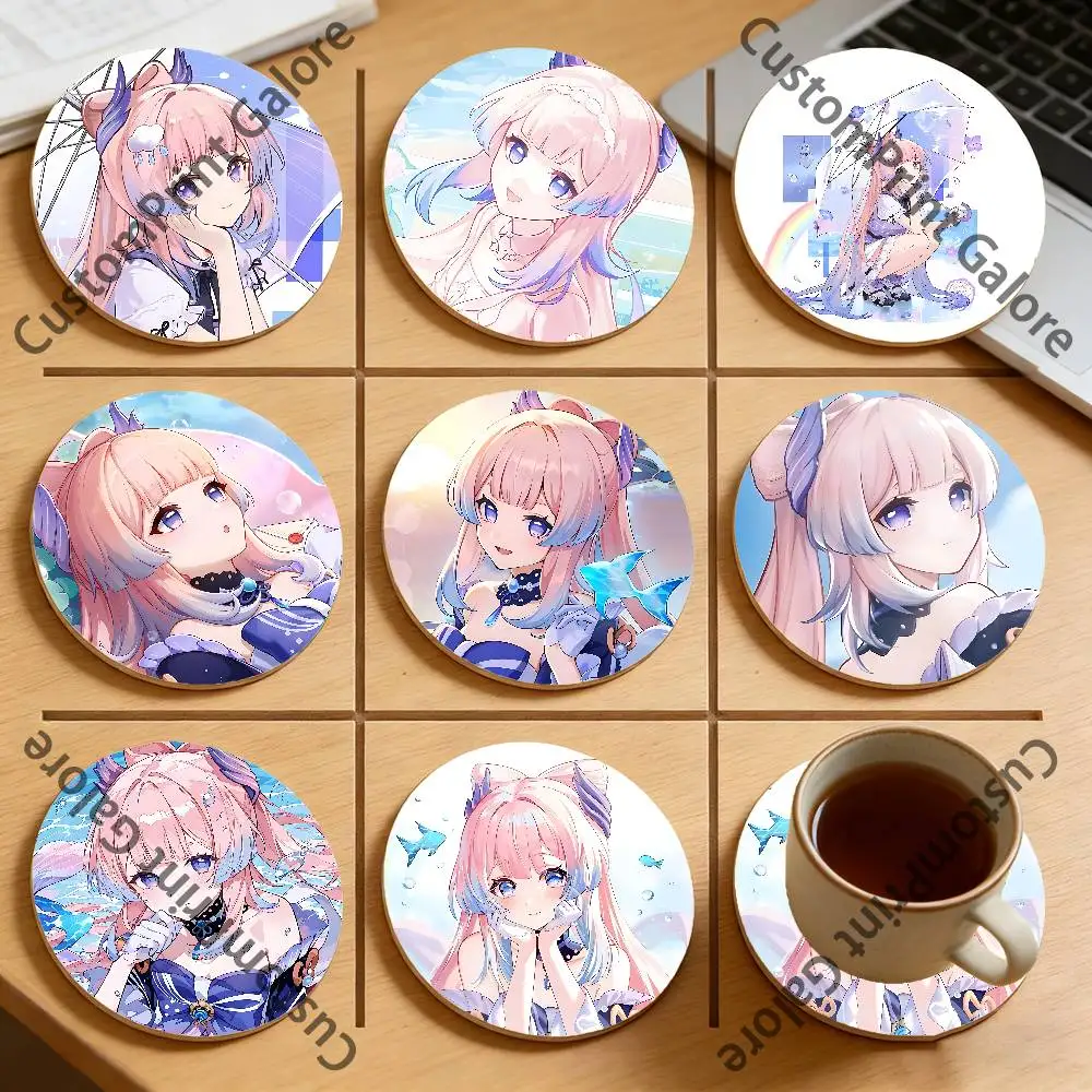 

Sangonomiya Kokomi Round Pine Coasters Durable Reusable Beautiful Home Decor Non-Slip Water-Resistant