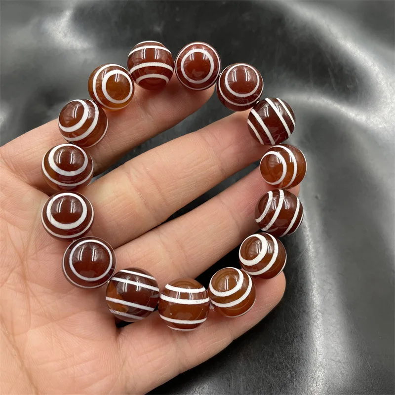 سوار كرة Dzi بعيون حمراء ، حرير متعرج ، عقيق قديم ، 14 * #5