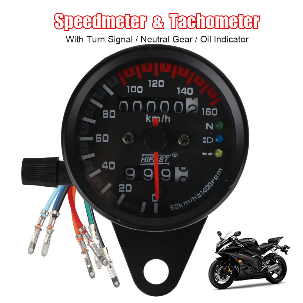 Universal with LED Signal Light Backlight Indicator for Cafe Racer Motorbike Motorcycle Speedometer 12V Odometer Gauge