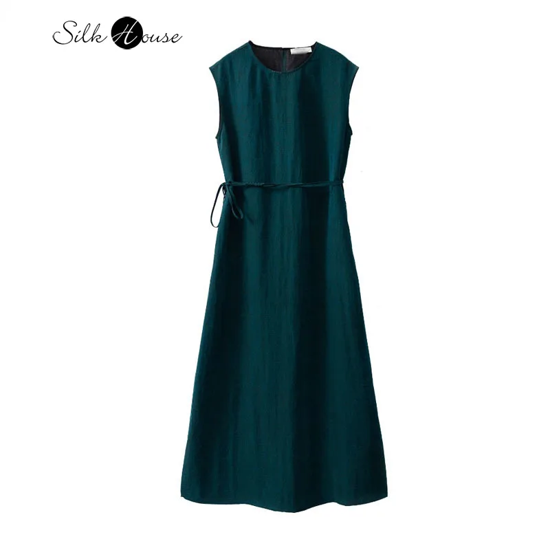 

2025 Women's Casual Summer New 100% Natural Mulberry Silk Turtle Crack Fragrant Cloud Yarn Loose Sleeveless Party Evening Dress