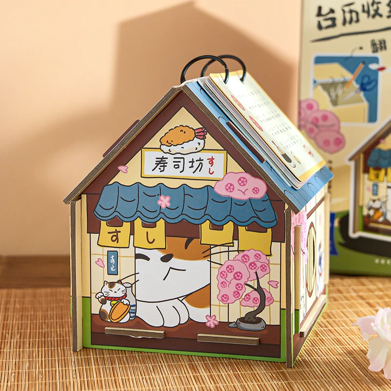 Cat’s Kitchen-themed Storage House: 3D Desk Calendar, Office Desk Ornament, All-in-One Storage House