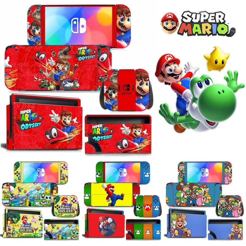 Super Mario Bros Skin Stickers Cover for Nintendo Switch Oled Protective Shell Consoles Controllers Colorful Protector Film Gift