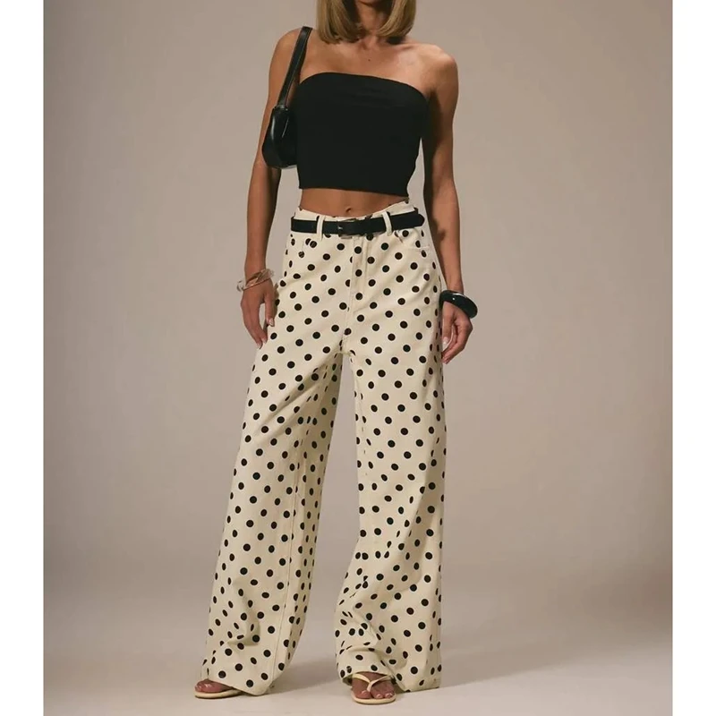 American Retro INS Style High Waisted Y2K Jeans Fashionable Polka Dot Harajuku Street Straight Leg Wide Leg Women's Casual Pants