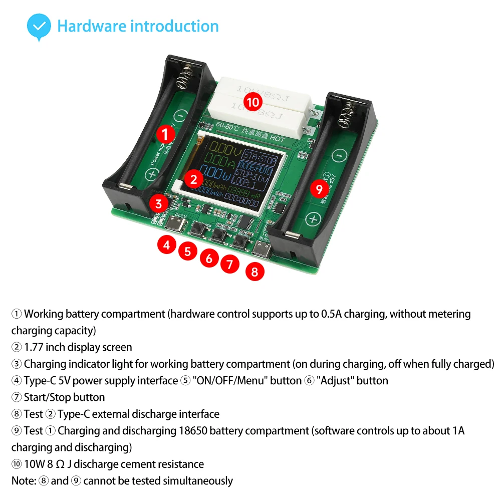 18650 Lithium Battery Capacity Tester MAh MWh Capacity Division Internal Resistance Measuring Module Type-C Tester image 6