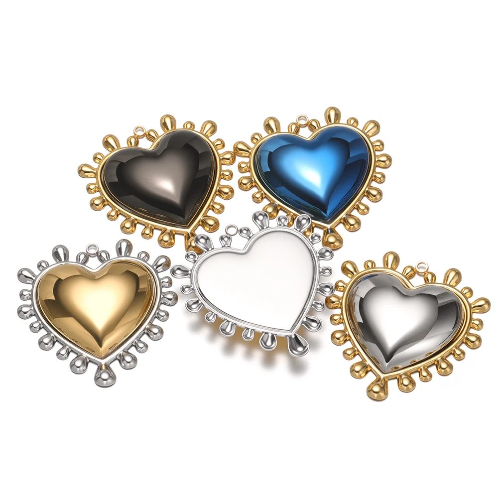 

2pcs Stainless Steel 50mm Big Pasted Hearts Set Pendant Charms for DIY Jewelry Findings Hiphop Necklace Pendants Earrings Making