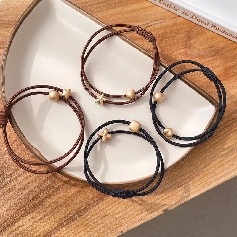 Alloy Heart Decor Hair Rope 2 Pack High Elastic Non Slip No Hair Pull Durable Hair Ties for Women Workout Yoga Makeup Hairstyle
