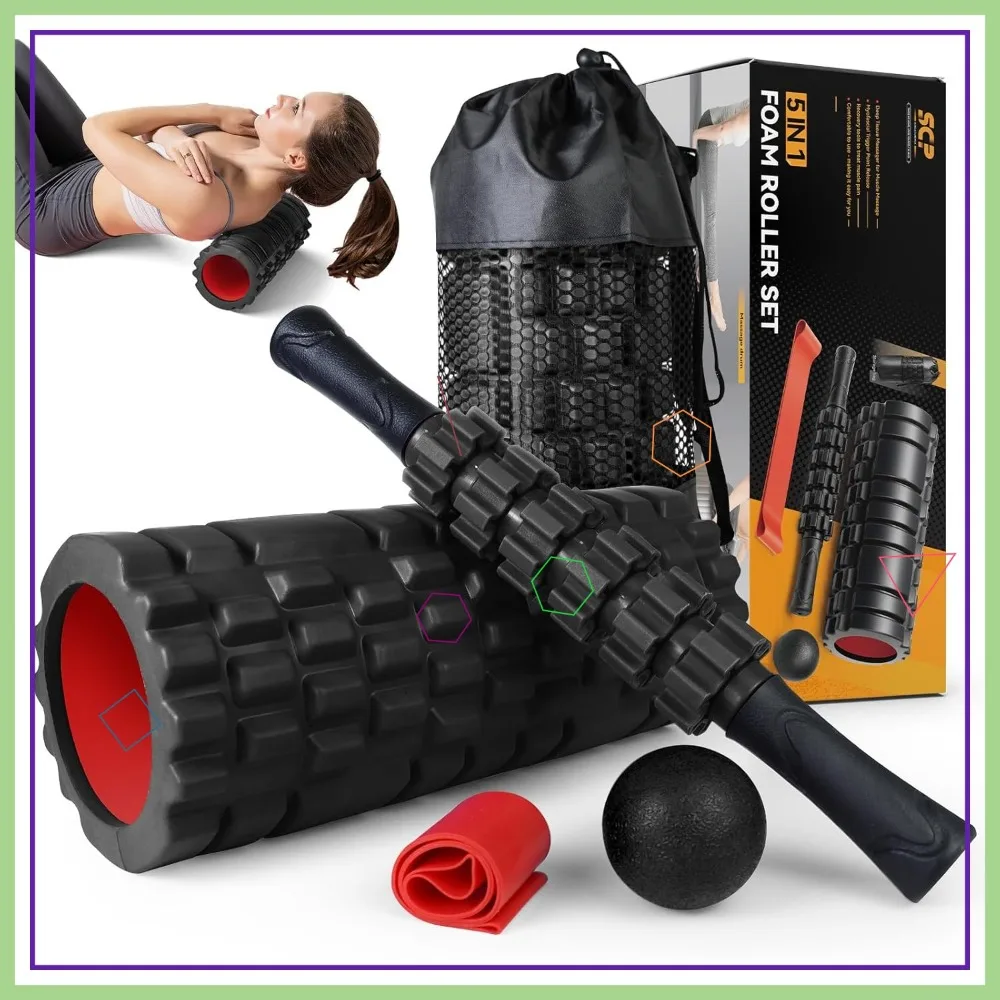 

Набор из 5-в-1 пенный массажный ролик для глубокого массажа мышц, пилатеса, йоги, фитнеса и расслабления всего тела