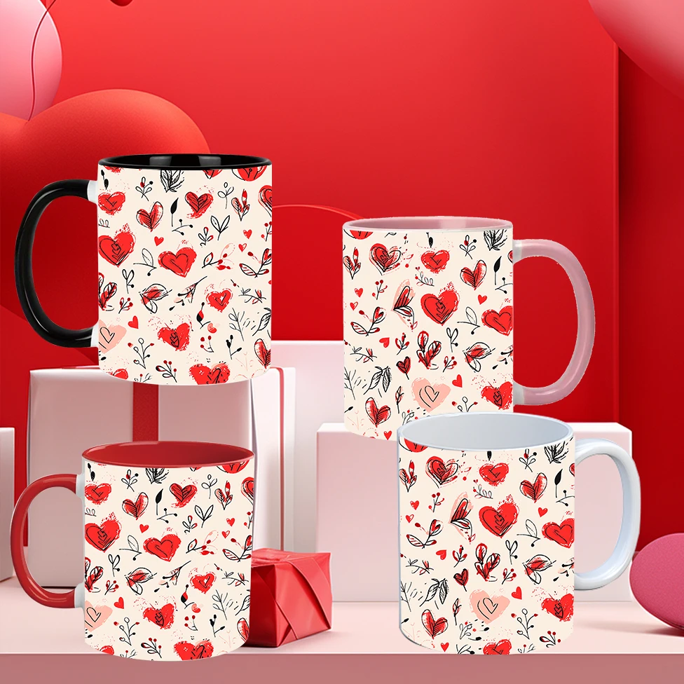 

Керамические кофейные кружки на 11 унций с ручкой, 3D-принт, кружки для напитков с сердечками, подарки на день Святого Валентина, чашки для пар, товары для юбилейной вечеринки