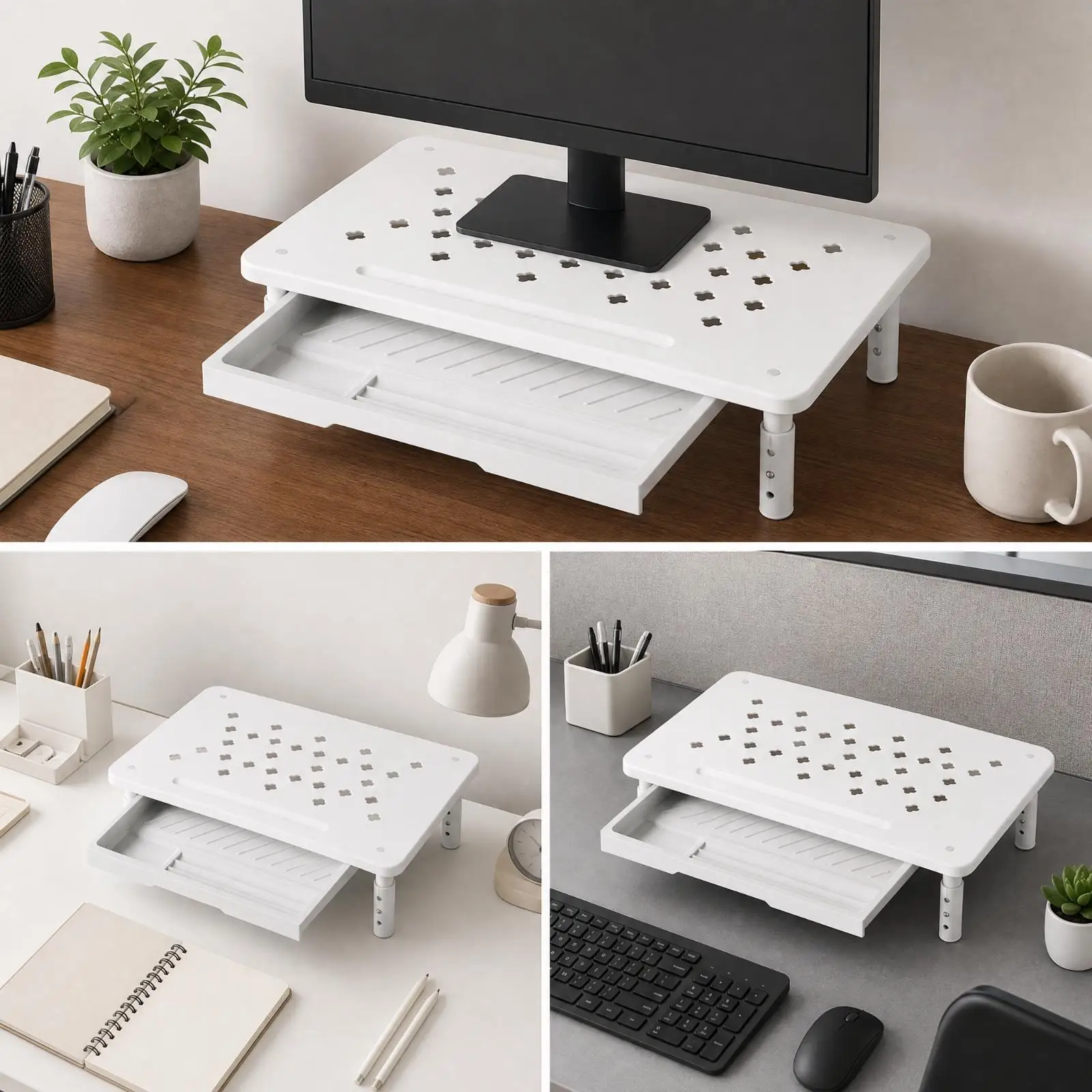 Display Screen Riser with Drawer Ergonomic Ventilated Display Screen Stand Space-Saving Laptop Stand with Adjustable Legs for
